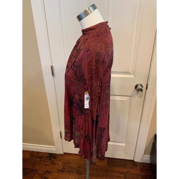 Free People Burgundy Mock Neck Shirt W/ Draped Front & V-Neck Back, Size XS - Picture 4 of 7